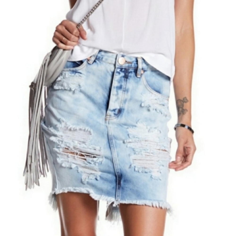 One by one teaspoon distressed miniskirt